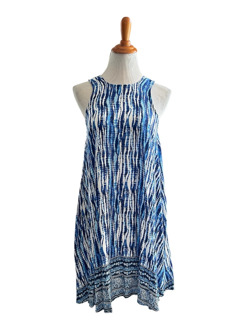 beachlunchlounge Blue White Shibori Print Dress